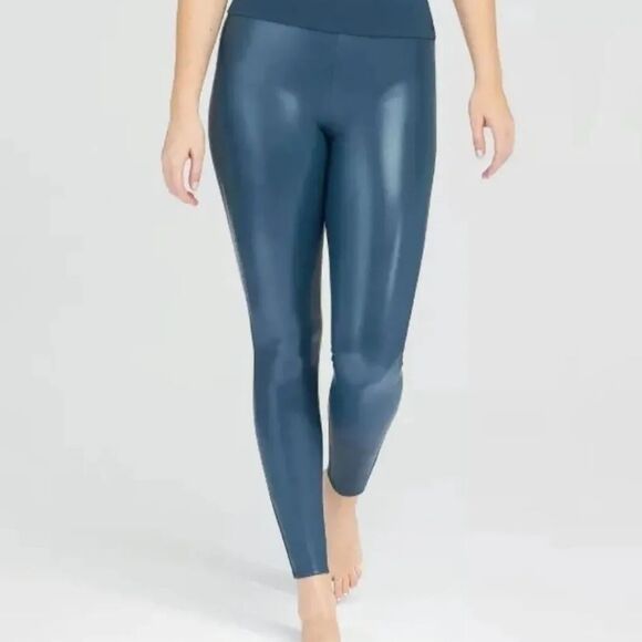 Assets by Spanx Faux Leather Shaping Leggings Pants Sea Blue - Picture 2 of 10